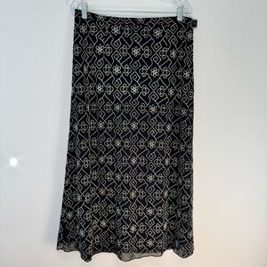 Scott Taylor Midi Length Floral Scrollwork Embroidered Skirt Black Size 10 Lined